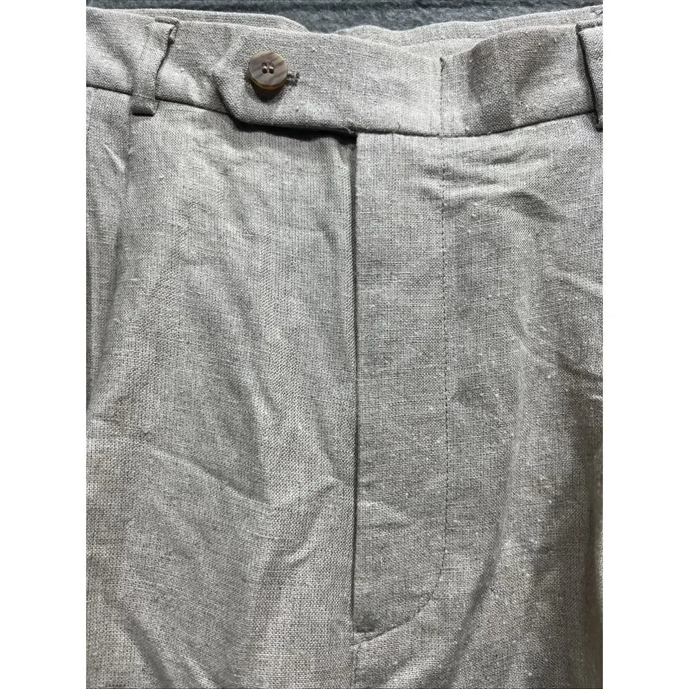 Perry Ellis Preppy Chinos Relaxed Pleated Linen Blend Pants Beige Mens Sz 36x30